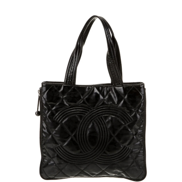 CHANEL Vintage Patent Leather Black Quilted Tote - Picture 1 of 7